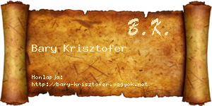 Bary Krisztofer névjegykártya
